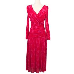 Diane von‎ Furstenberg DVF Red & Pink Cupid Catalina Ruched Midi Dress- Large